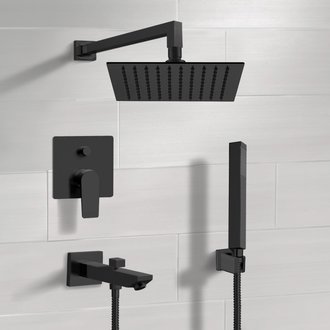 Tub and Shower Faucet Matte Black Tub and Shower Set with Rain Shower Head and Hand Shower Remer TSH42